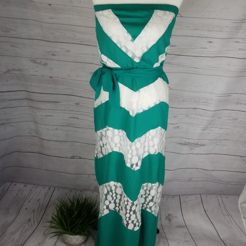 Teal strapless marineblu dress